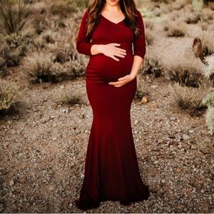 Burgundy maternity photoshoot gown